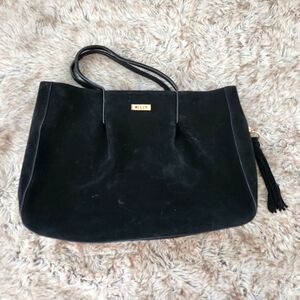 Milly Astor Ruffle Suede Pinched Slip Pocket Handbag Black